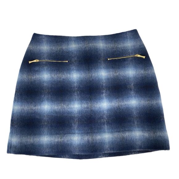 kate spade Dresses & Skirts - Kate‎ Spade Mini Skirt - Blue Plaid Faux Fur - Zippered Pockets - Size 6 255
